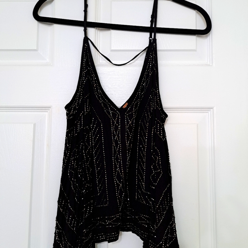 Free People-Black Jeweled Tank